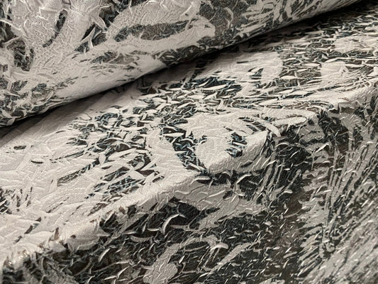 Spandex stretch ITY jersey fabric, per metre - grey floral silver metallic print