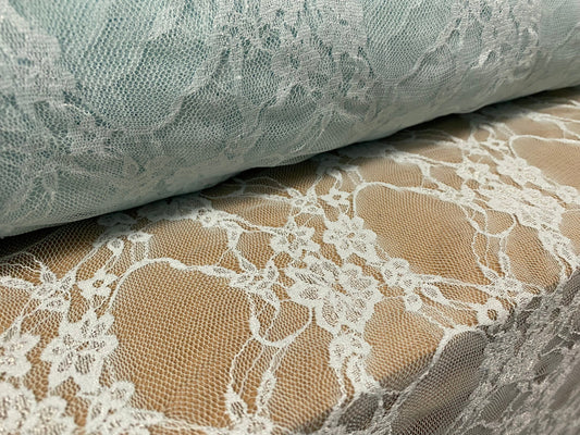 Stretch spandex lace mesh net fabric, per metre - floral pattern - spearmint