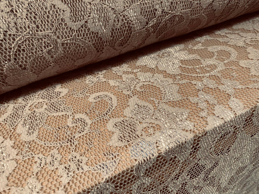 Stretch lace dress fabric, per metre - flower design - light brown