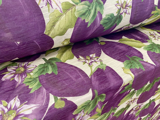 Slub single jersey printed fabric, per metre - aubergine floral print - purple