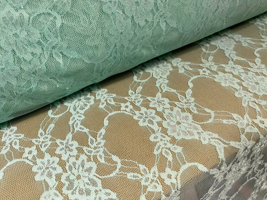 Stretch mesh lace net floral fabric, per metre - mint