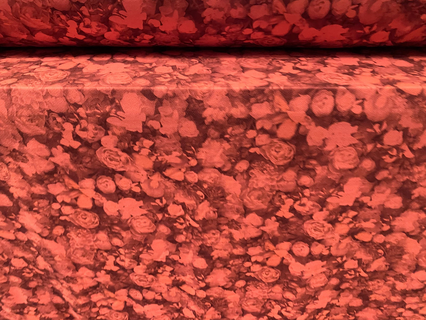 Stretch Spandex crepe jersey fabric, per metre - Roses print - coral
