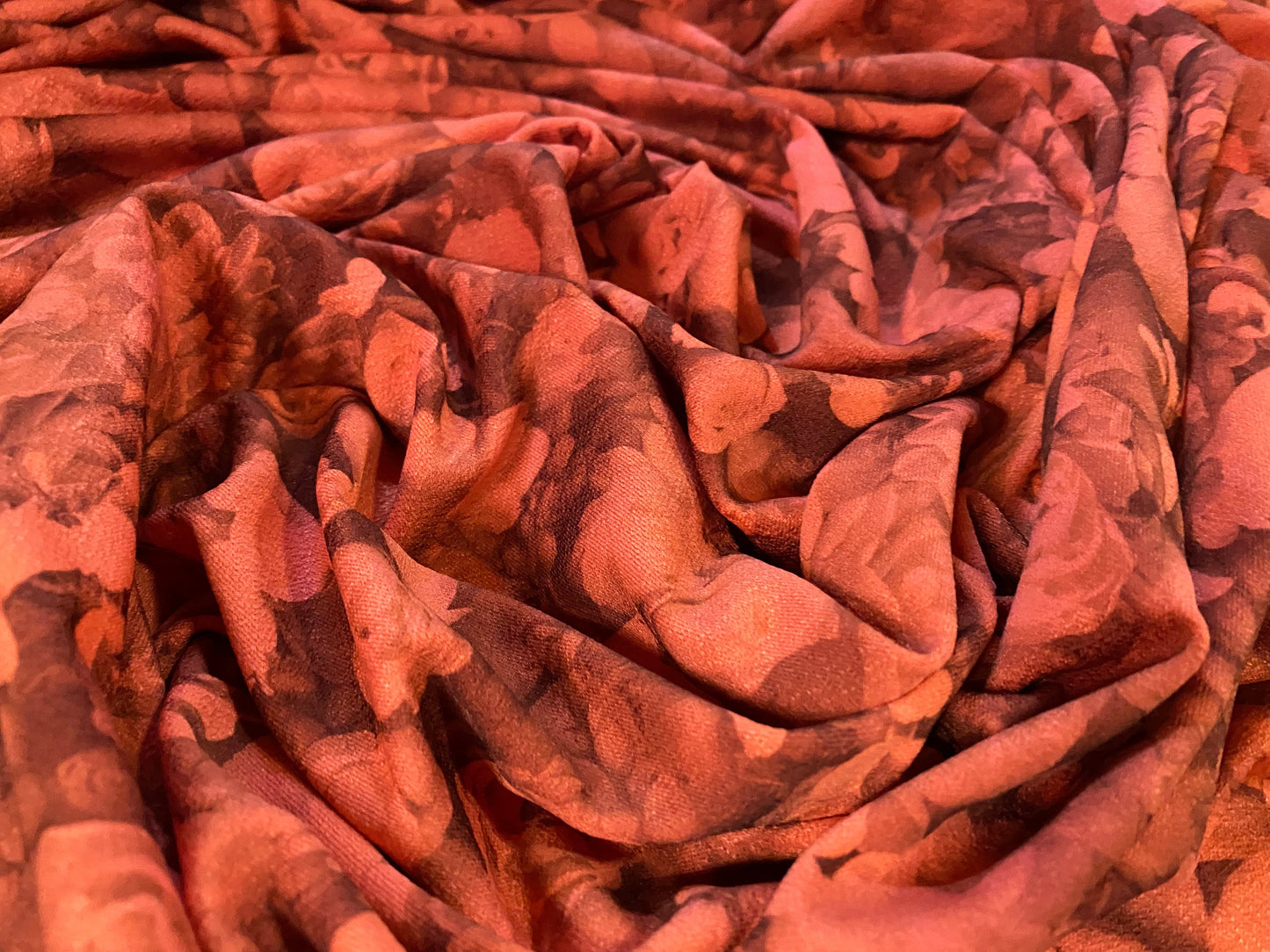 Stretch Spandex crepe jersey fabric, per metre - Roses print - coral