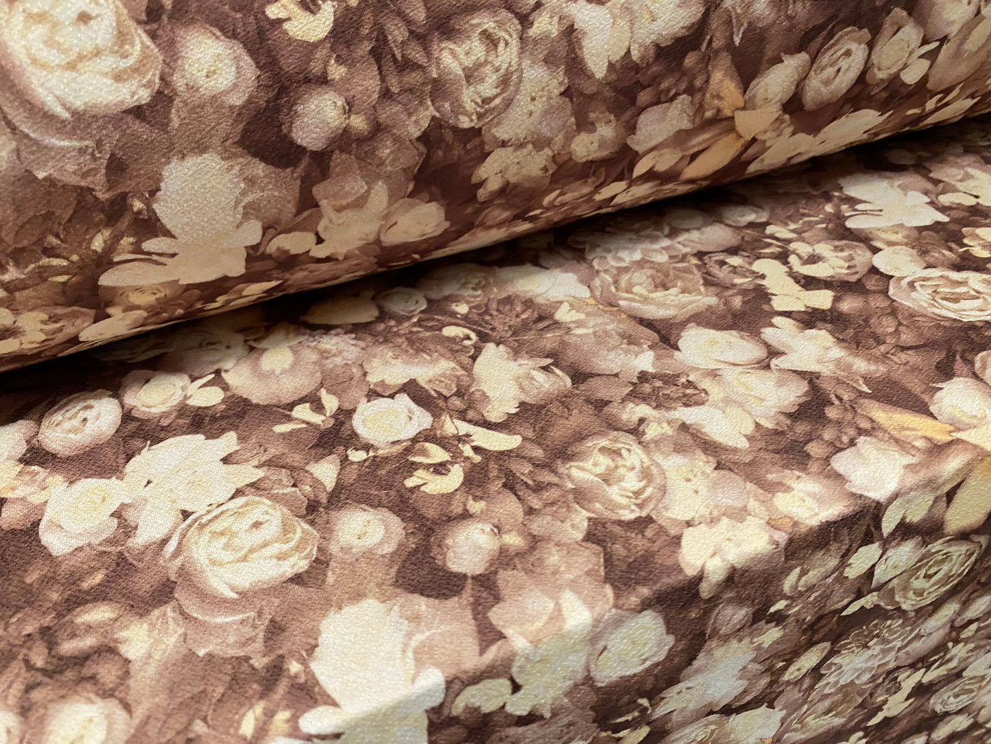 Stretch Spandex crepe jersey fabric, per metre - Roses print - brown