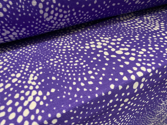 Spotty print bubble crepe woven dress fabric, per metre - purple swirl spotty print