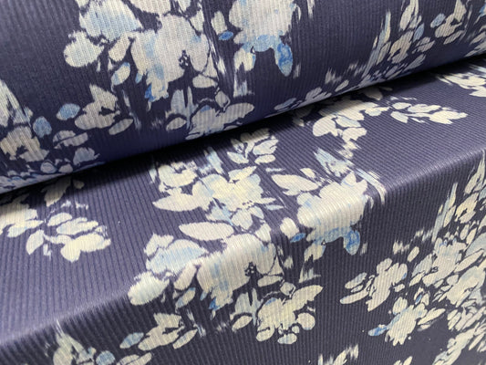 Soft touch rib jersey knit fabric, per metre - lavender blue floral print