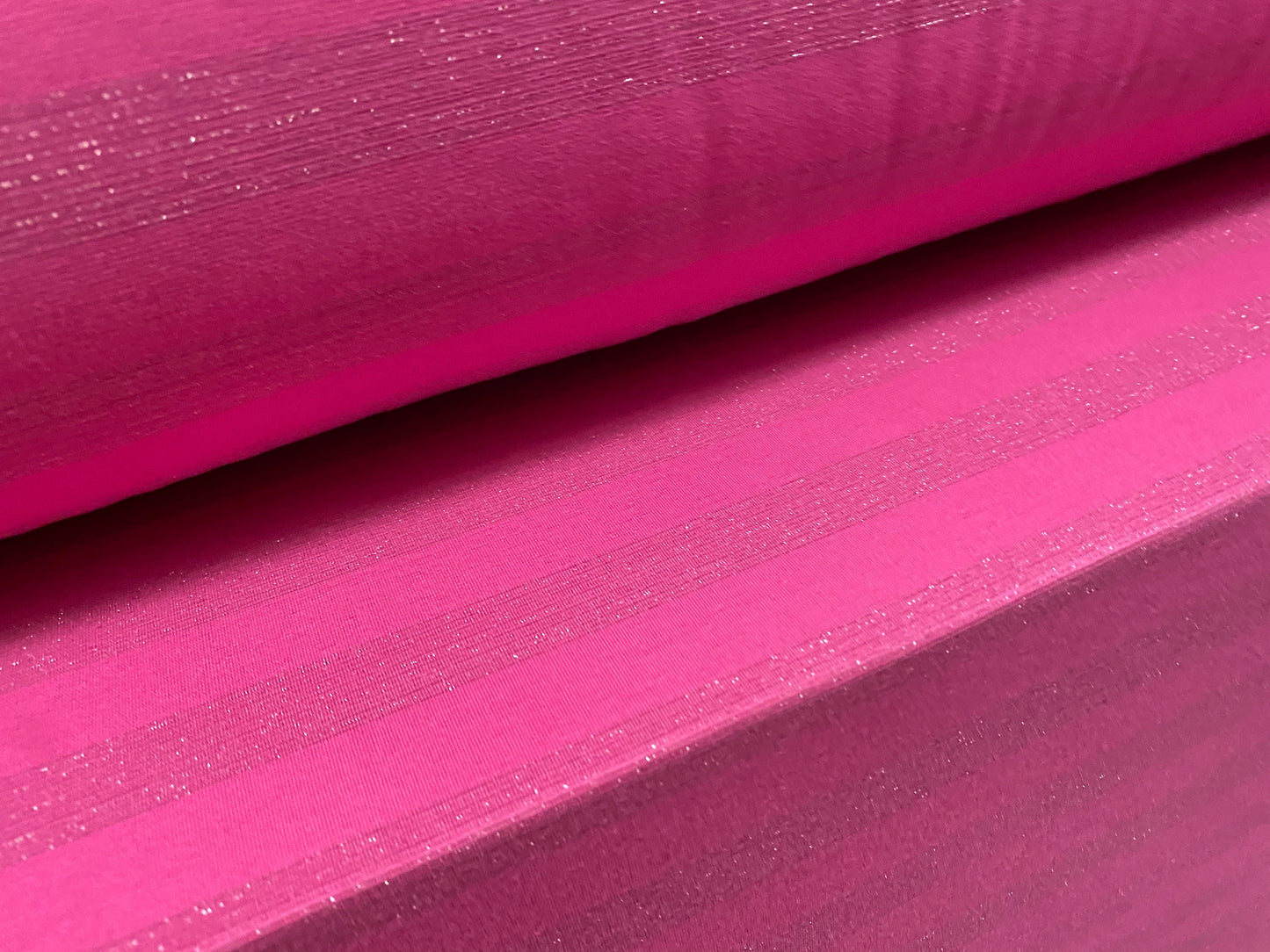 Lurex metallic single jersey stretch spandex fabric, per metre - cerise pink & silver stripe