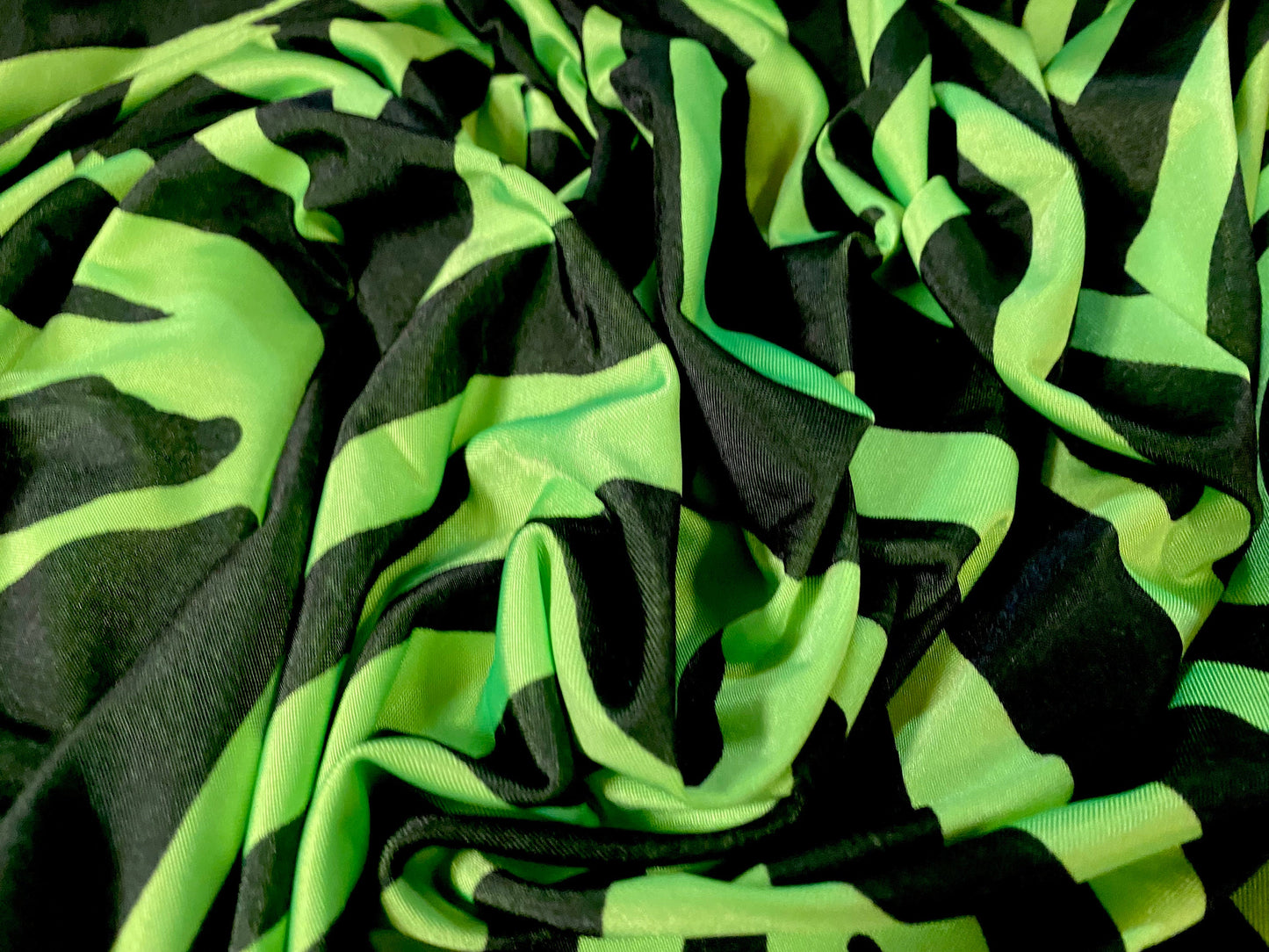 Disco shimmer stretch jersey fabric, per metre - zebra print - neon green