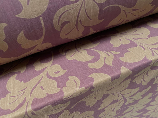 Single jersey mousse fabric, per metre - mauve brown leaf print