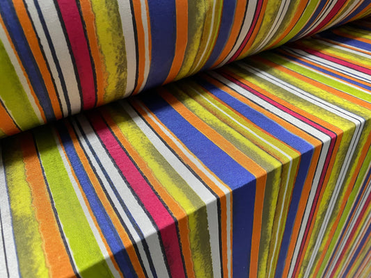 Disco shimmer stretch jersey fabric, per metre - distressed stripe print - multicolour