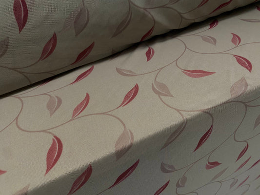 Power mesh net stretch fabric, per metre - sage grey with red leaf print