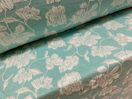 Stretch spandex floral jacquard double jersey fabric, per metre - mint & cream