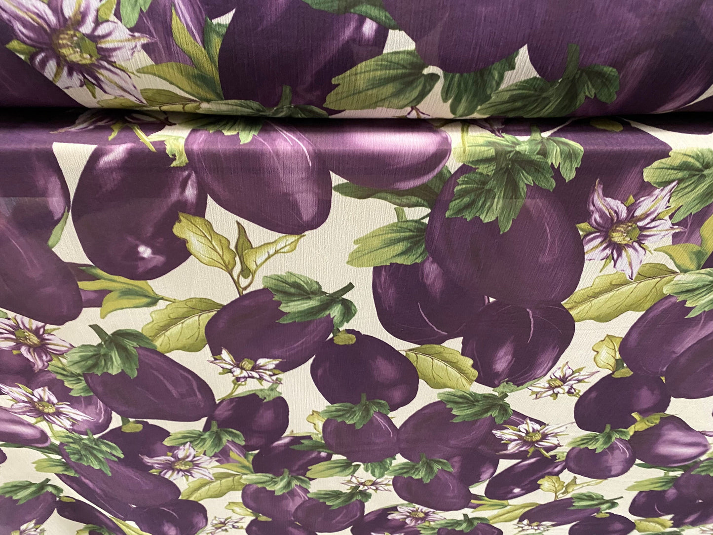 Printed chiffon yoryu dress blouse fabric, per metre - aubergine floral print - Purple & cream