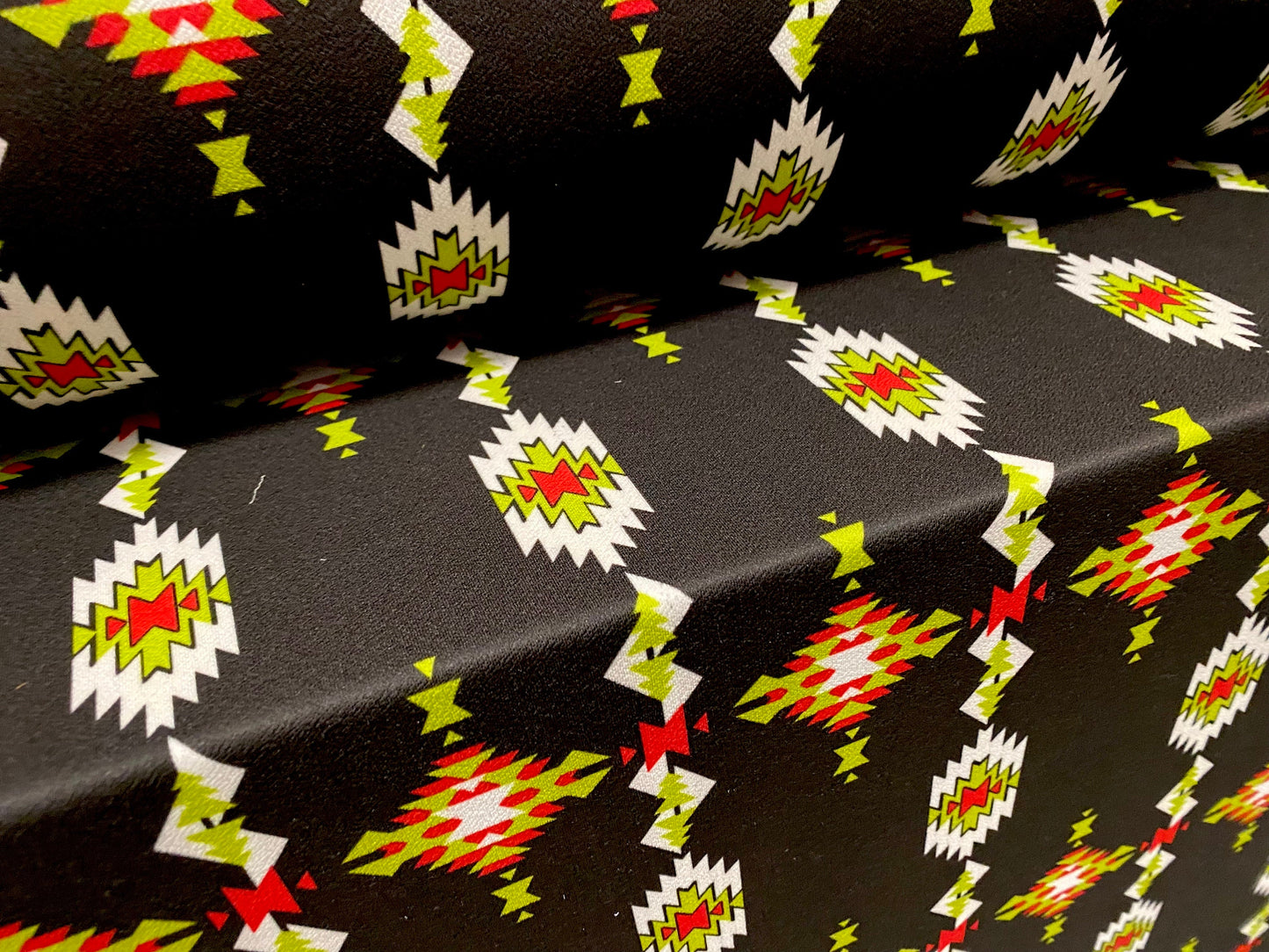 Scuba crepe fabric stretch spandex jersey, per metre - Aztec Inca print - black