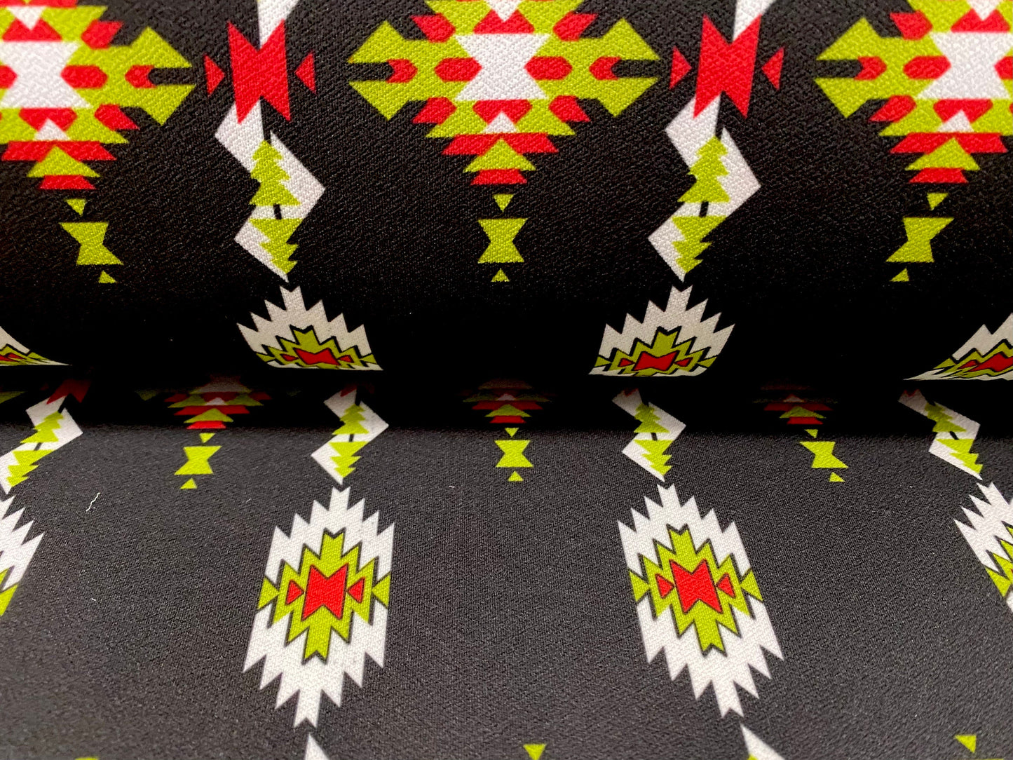 Scuba crepe fabric stretch spandex jersey, per metre - Aztec Inca print - black