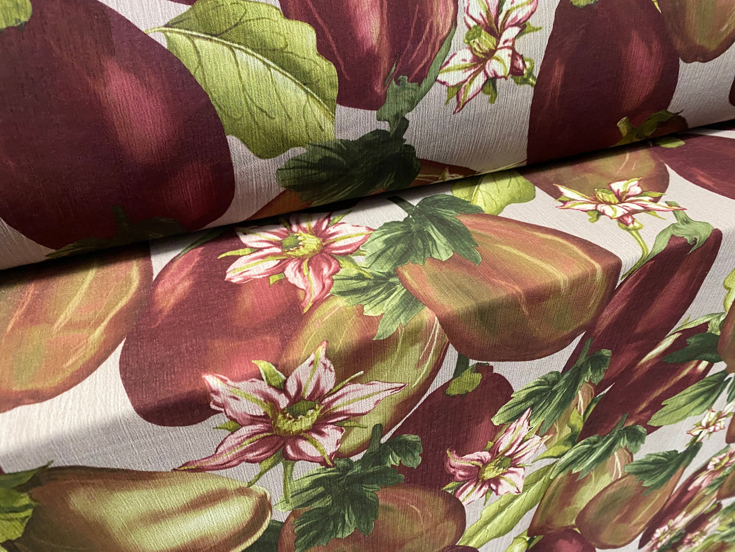 Printed chiffon yoryu dress blouse fabric, per metre - aubergine floral print - Burgundy
