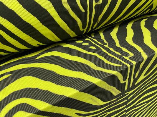 Spandex rib jersey fabric, per metre - distressed zebra print - lime & black