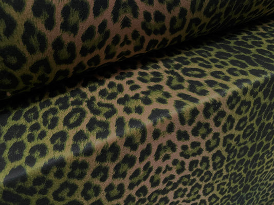 Sweatshirt fleece soft jersey fabric, per metre - Leopardskin print - Emerald green