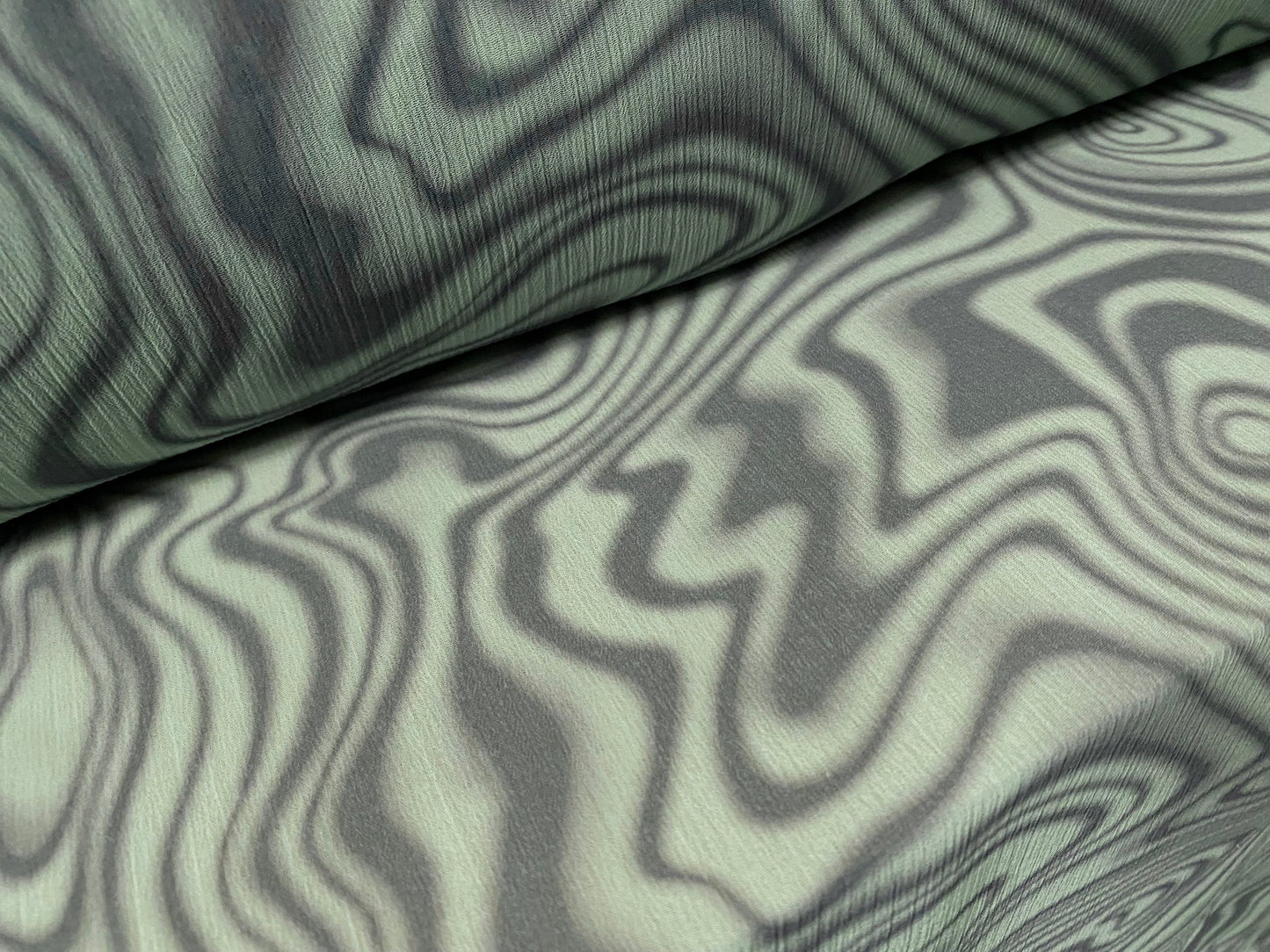 Printed chiffon yoryu dress blouse fabric, per metre -  swirl print - sage & olive green