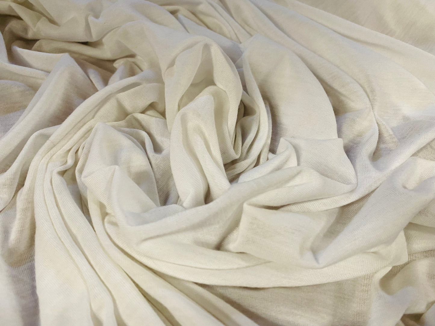 Soft handle Spun polyester single jersey fabric, per metre - white