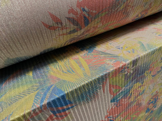 Metallic Spandex rib jersey fabric, per metre - tropical flower print - Multicolour