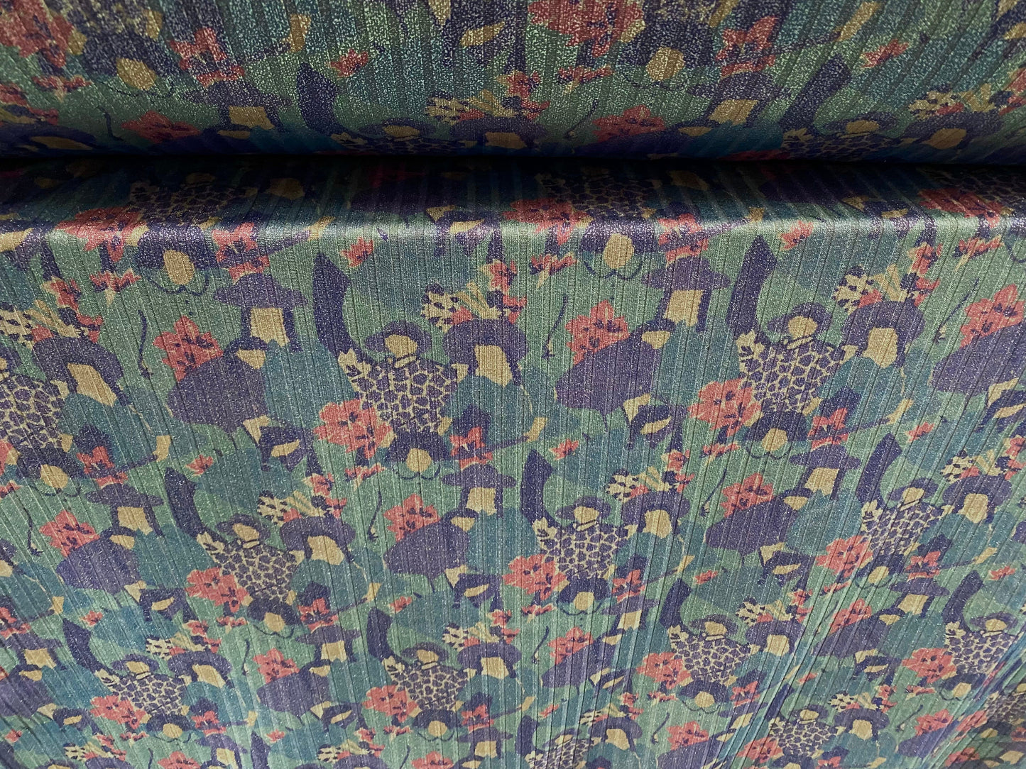 Metallic Spandex rib jersey fabric, per metre - flower women with pigtails print - turquoise