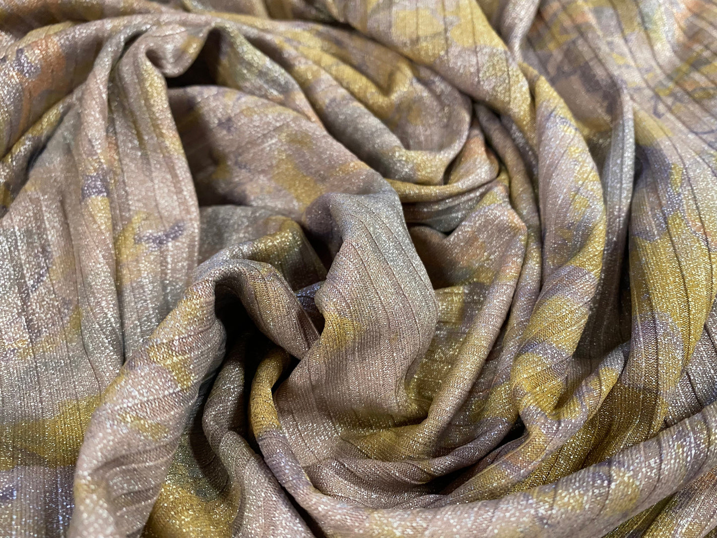 Metallic Spandex rib jersey fabric, per metre - floral print - pastel lemon