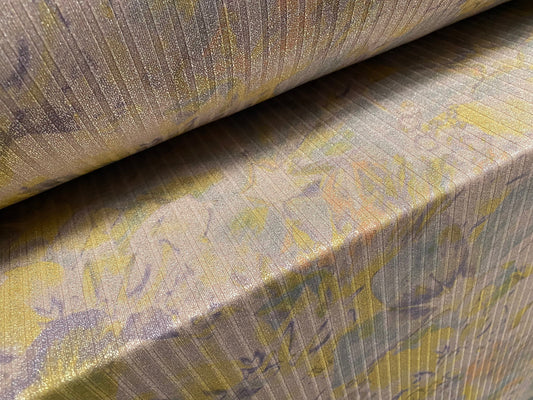 Metallic Spandex rib jersey fabric, per metre - floral print - pastel lemon