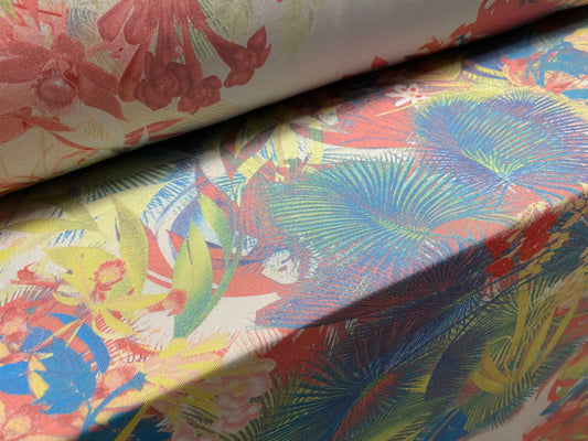 Printed stretch spandex single Jersey fabric, per metre - tropical flower print