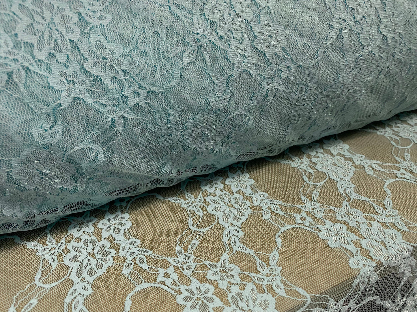 Stretch mesh lace net floral fabric, per metre - turquoise