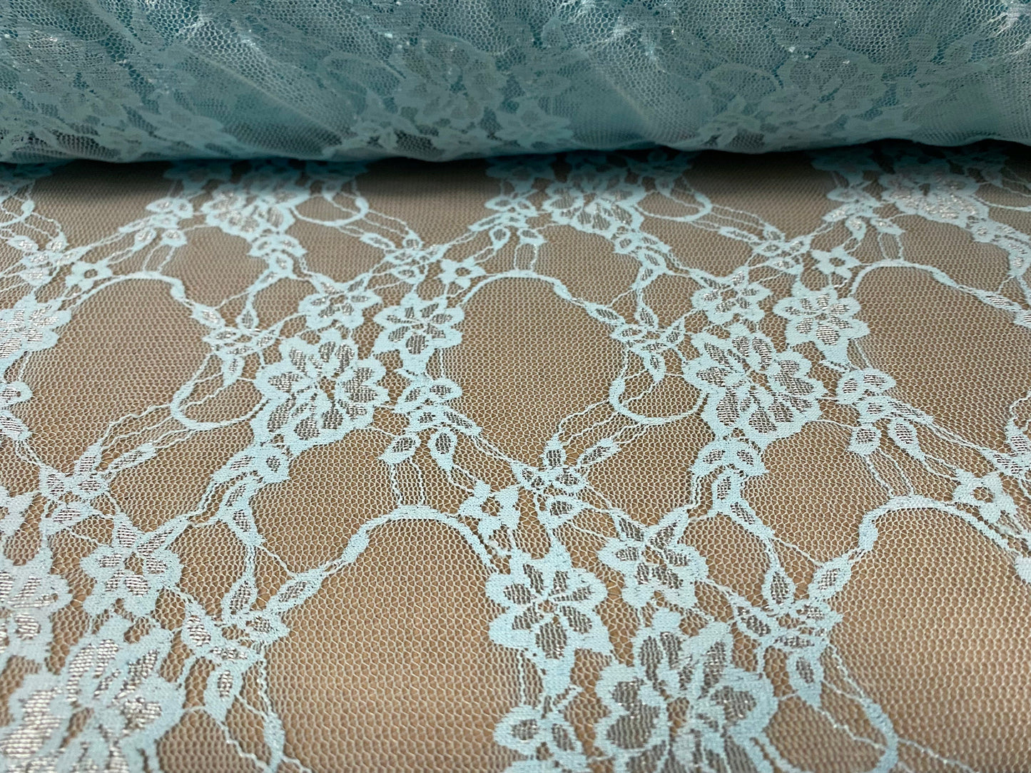 Stretch mesh lace net floral fabric, per metre - turquoise