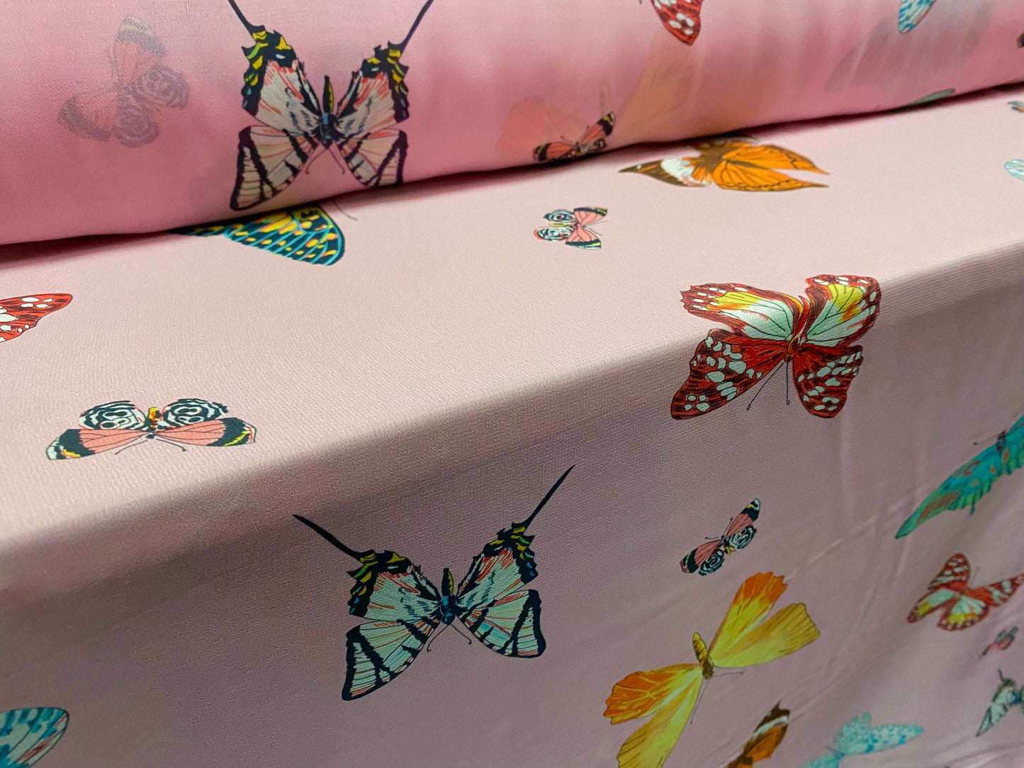 Printed chiffon dress blouse fabric, per metre - butterfly print - pink