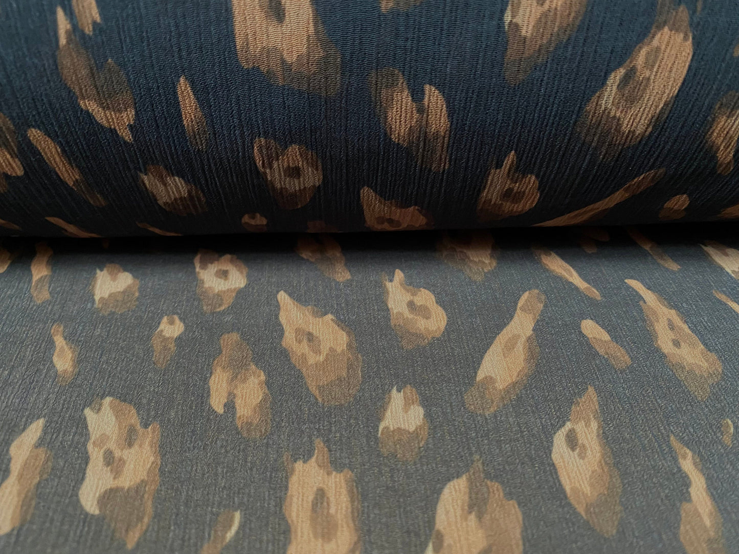 Printed chiffon yoryu dress blouse fabric, per metre -  distressed leopardskin patch print - black