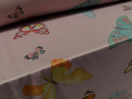 Single jersey polyester fabric - 60 inches wide - butterfly print - dusky mauve