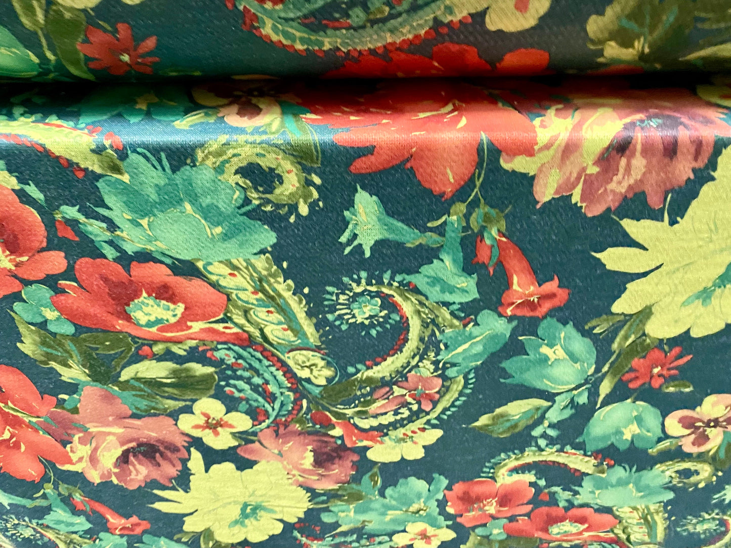 Soft Loopback jersey knitwear fabric, per metre - floral print - green & blue