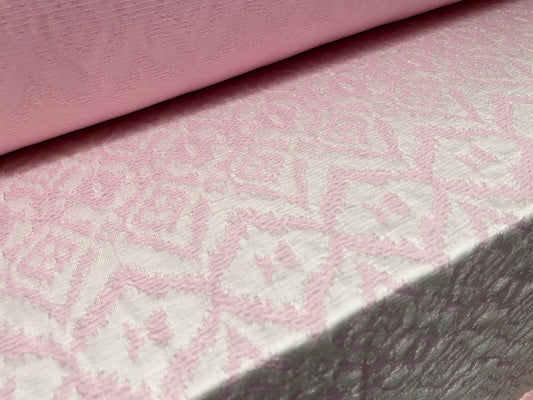 Stretch spandex Aztec blister jacquard double jersey fabric, per metre - baby pink