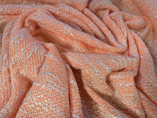 Melange double jersey fabric with looped face, per metre - Orange