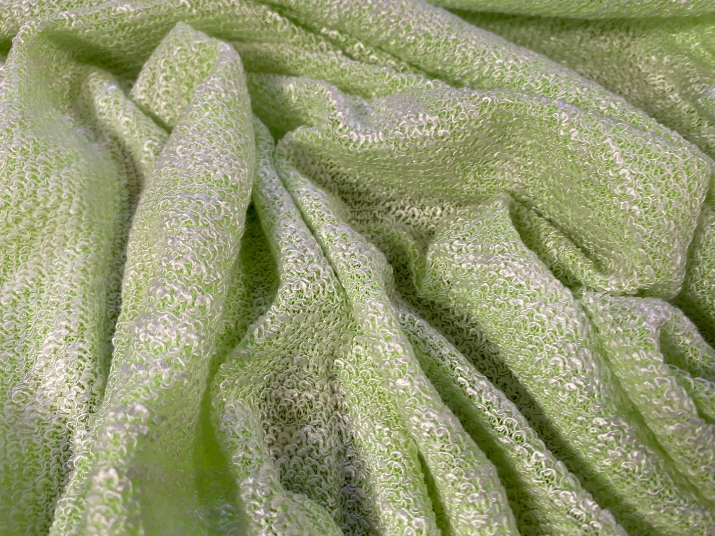 Melange double jersey fabric with looped face, per metre - green