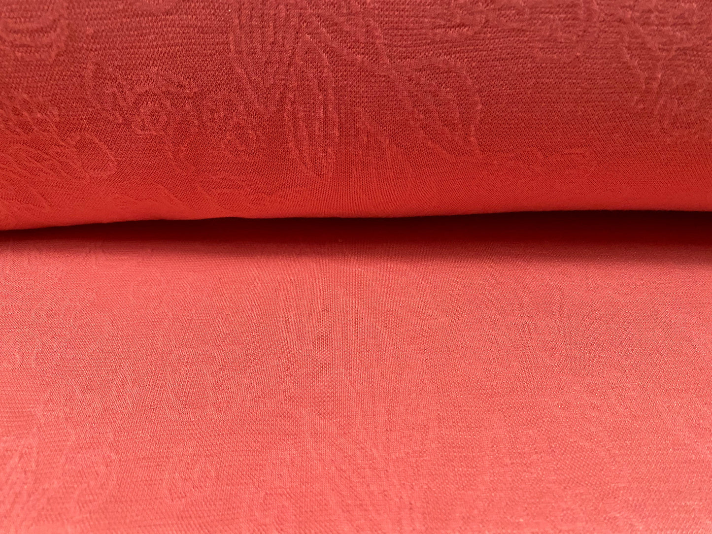 Stretch spandex leaf jacquard jersey fabric, per metre - coral