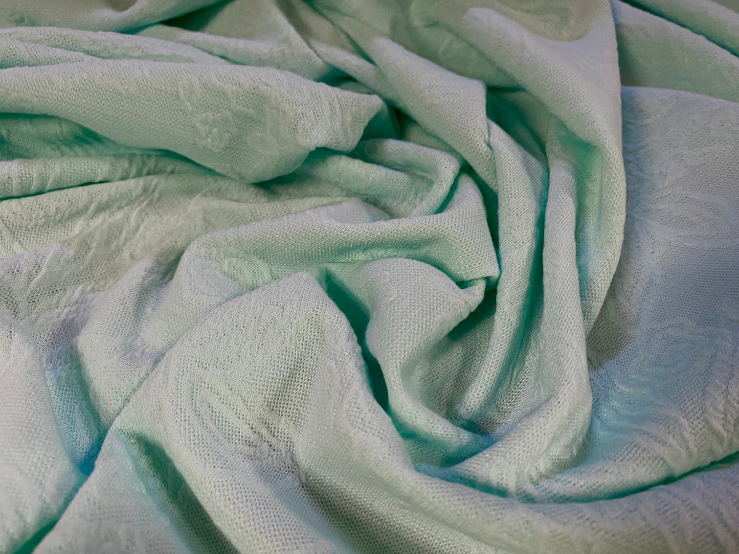 Stretch spandex leaf jacquard jersey fabric, per metre - Aqua