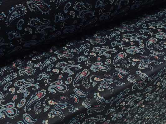 Slub single jersey printed fabric, per metre - Paisley print - navy blue