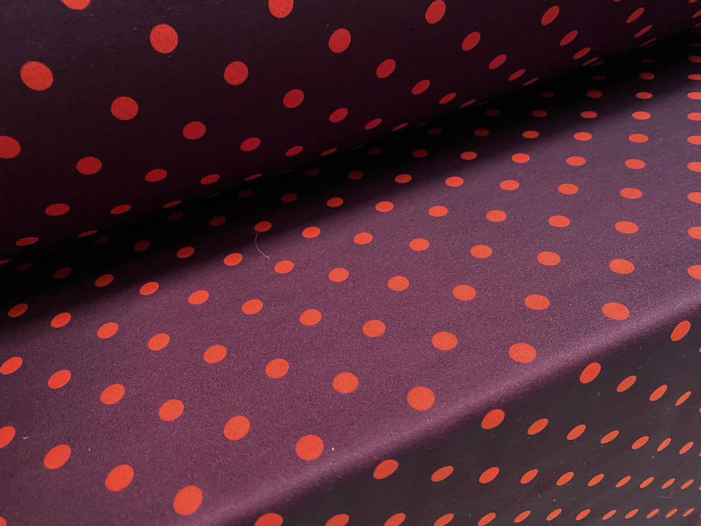 Scuba Stretch neoprene style double jersey fabric, per metre - polka dot print - purple & orange