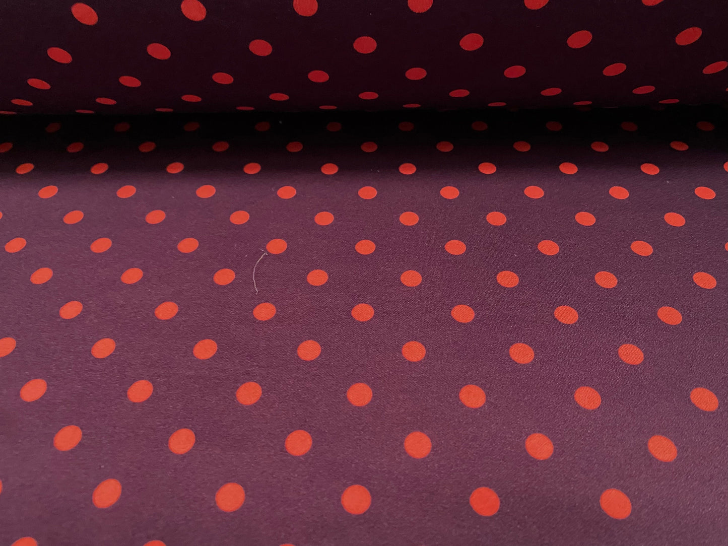 Scuba Stretch neoprene style double jersey fabric, per metre - polka dot print - purple & orange