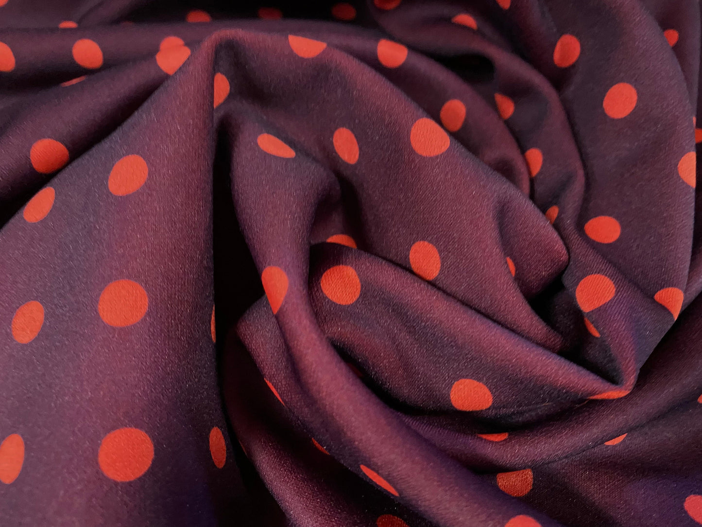 Scuba Stretch neoprene style double jersey fabric, per metre - polka dot print - purple & orange