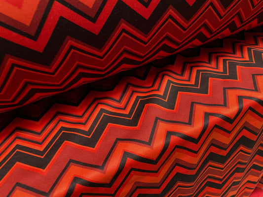 Scuba spandex stretch neoprene style jersey fashion fabric, per metre - Chevron print - dark orange & black