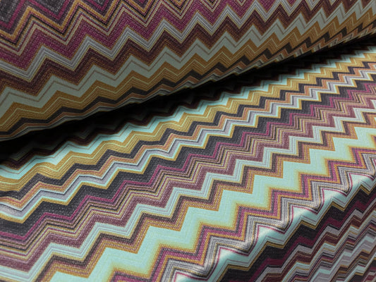 Single jersey fashion fabric - 60 inches wide - chevron zigzag print - turquoise & purple