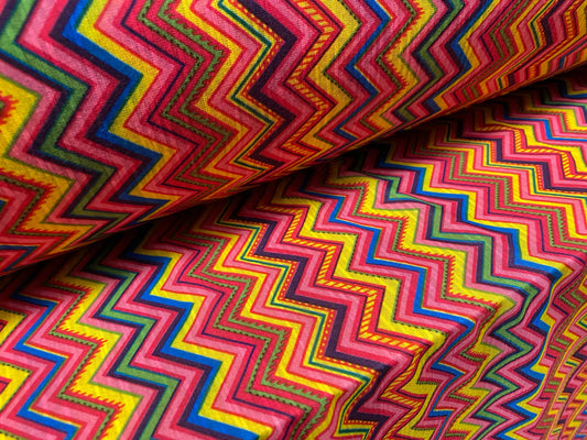 Soft handle single jersey printed fabric, per metre - tutti frutti zigzag chevron print