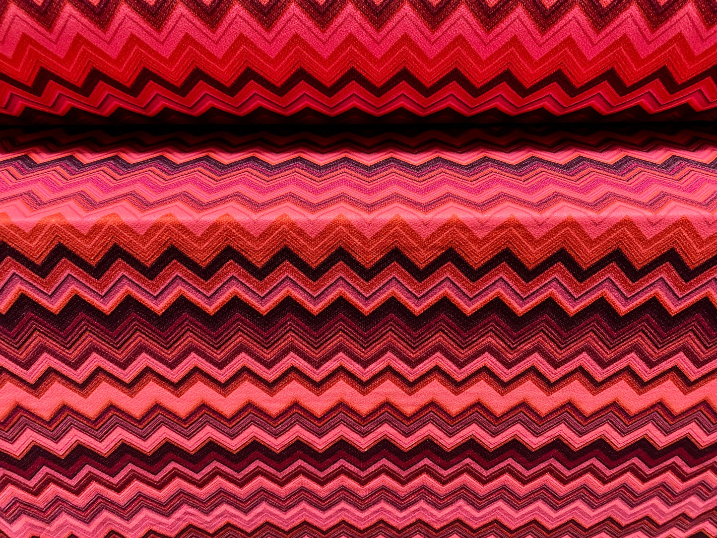 Stretch Spandex crepe single  jersey fabric - zigzag chevron print - fluorescent pink