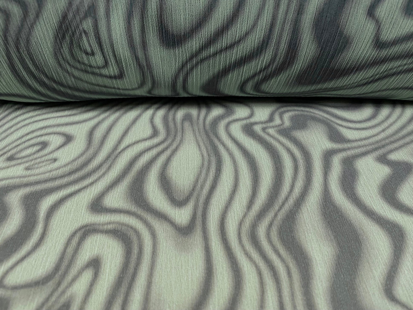 Printed chiffon yoryu dress blouse fabric, per metre -  swirl print - sage & olive green