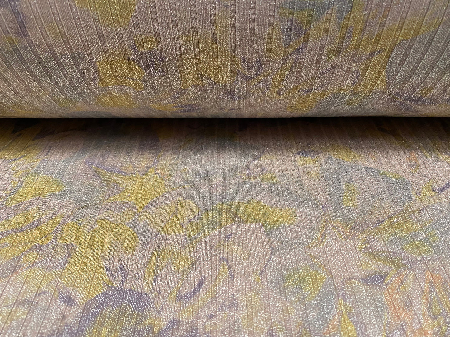 Metallic Spandex rib jersey fabric, per metre - floral print - pastel lemon